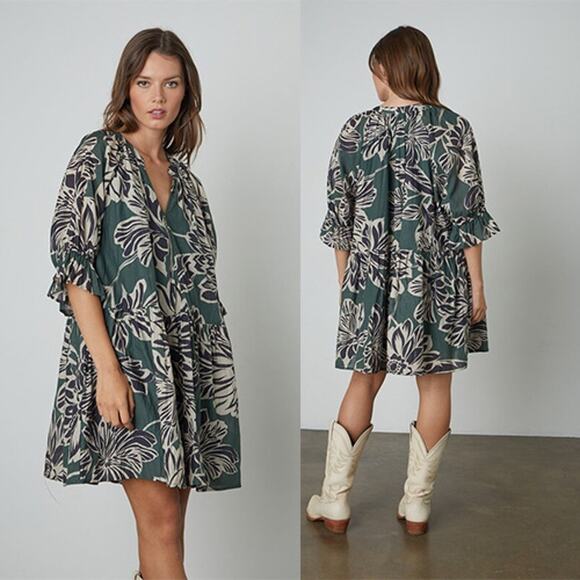 NEW Velvet by Graham & Spencer Layne Printed Silk Cotton Voile Dress Size Medium